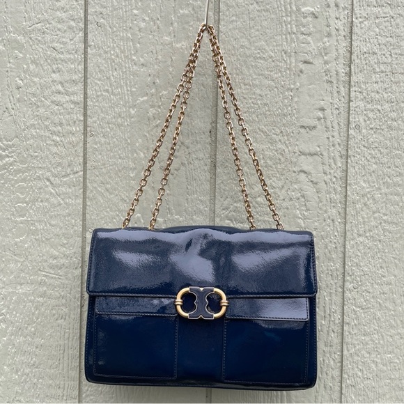 Tory Burch handbags‎ cross body shoulder Gemini Link Patent Leather Golden Chain - Picture 1 of 16